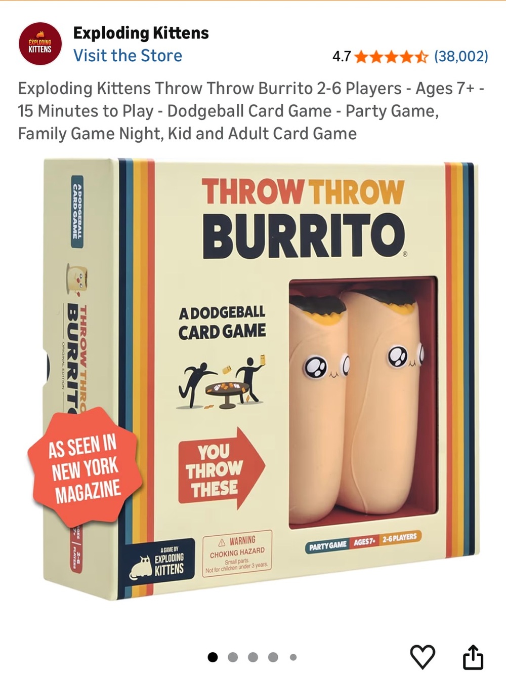 Exploding Kittens Throw Throw Burrito Game - Cream & Rainbow Box - Picture 2 of 8